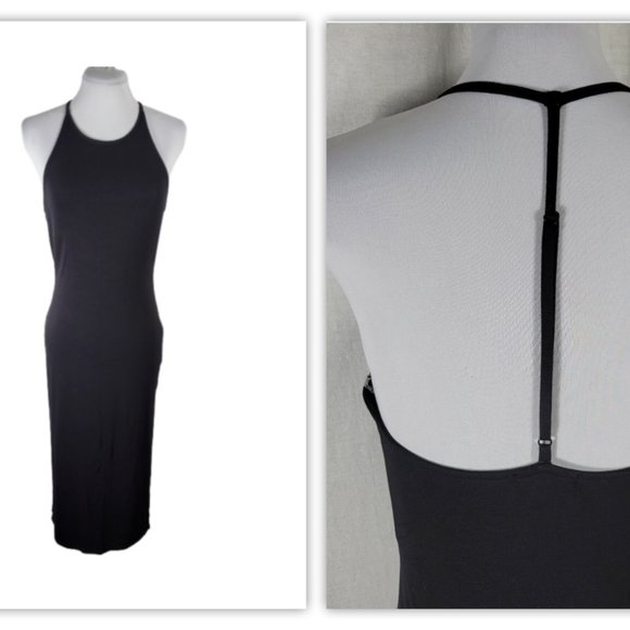 SNST Bodycon Midi Dress S Black T-back Side Slit Knit Material NWT - Picture 3 of 11